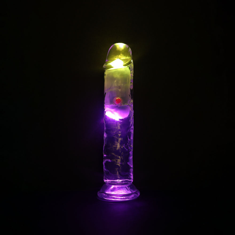Realrock 7'' No Balls Wireless Rechargeable Led Vibrating Dong Clear With Led 20 Cm Usb Rechargeable Vibrating Dong With Remote