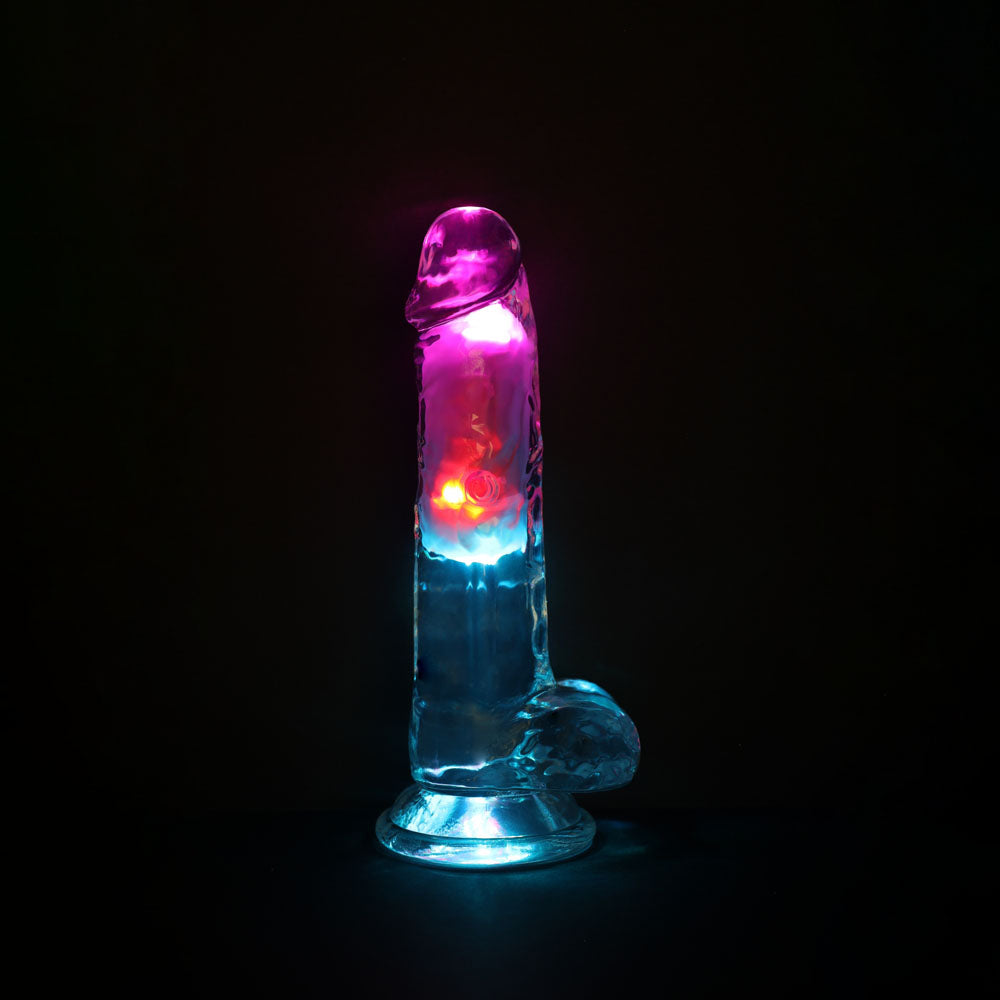 Realrock 7'' With Balls Wireless Rechargeable Led Vibrating Dong Clear With Led 19.5 Cm Usb Rechargeable Vibrating Dong With Remote