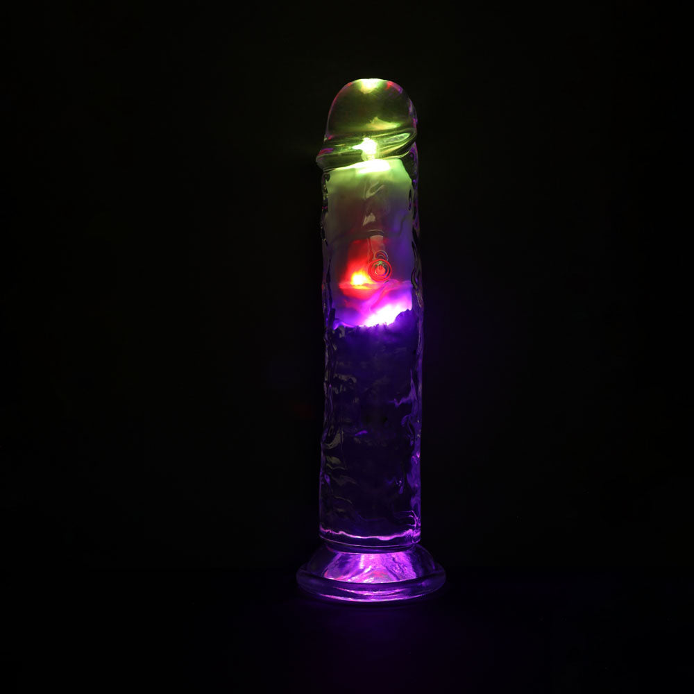 Realrock 8'' No Balls Wireless Rechargeable Led Vibrating Dong Clear With Led 22 Cm Usb Rechargeable Vibrating Dong With Remote