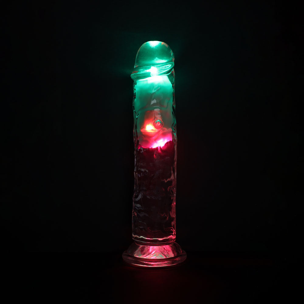 Realrock 8'' No Balls Wireless Rechargeable Led Vibrating Dong Clear With Led 22 Cm Usb Rechargeable Vibrating Dong With Remote