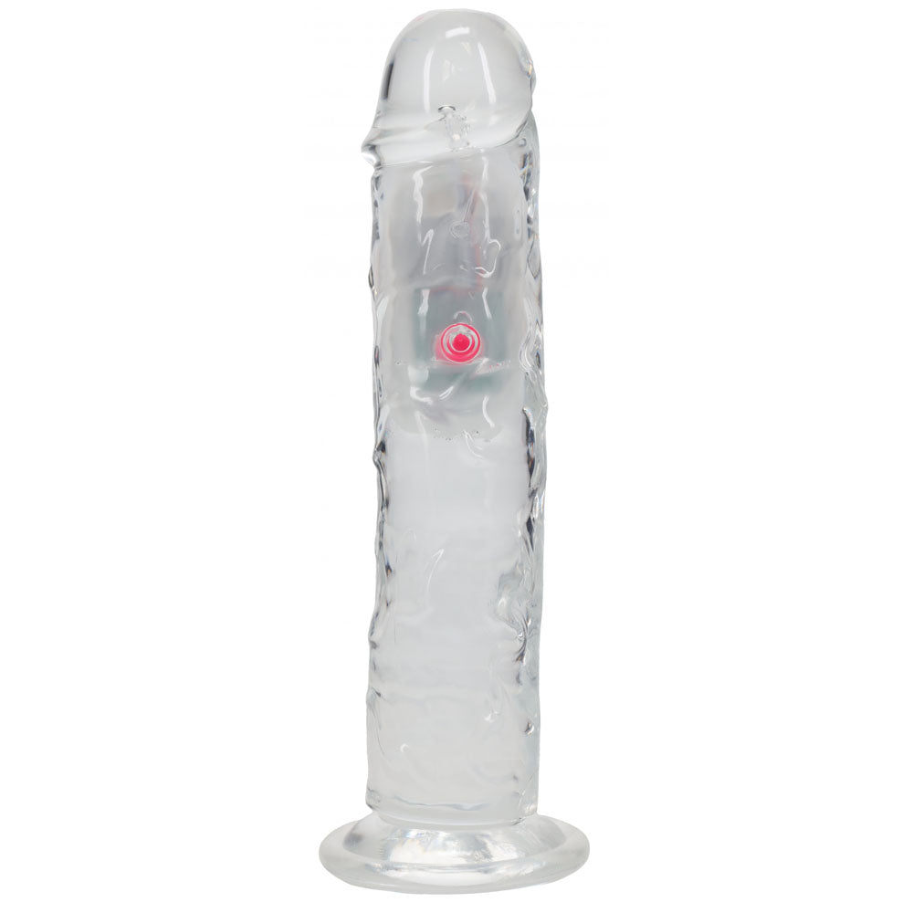 Realrock 8'' No Balls Wireless Rechargeable Led Vibrating Dong Clear With Led 22 Cm Usb Rechargeable Vibrating Dong With Remote
