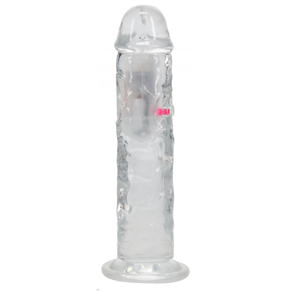 Realrock 8'' No Balls Wireless Rechargeable Led Vibrating Dong Clear With Led 22 Cm Usb Rechargeable Vibrating Dong With Remote