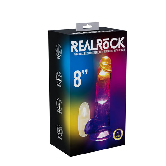 Realrock 8'' With Balls Wireless Rechargeable Led Vibrating Dong Clear With Led 22.5 Cm Usb Rechargeable Vibrating Dong With Remote