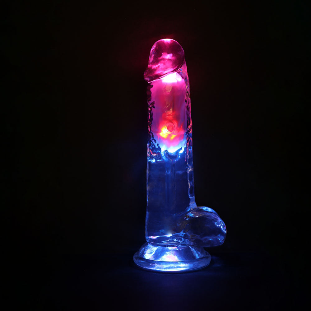 Realrock 8'' With Balls Wireless Rechargeable Led Vibrating Dong Clear With Led 22.5 Cm Usb Rechargeable Vibrating Dong With Remote