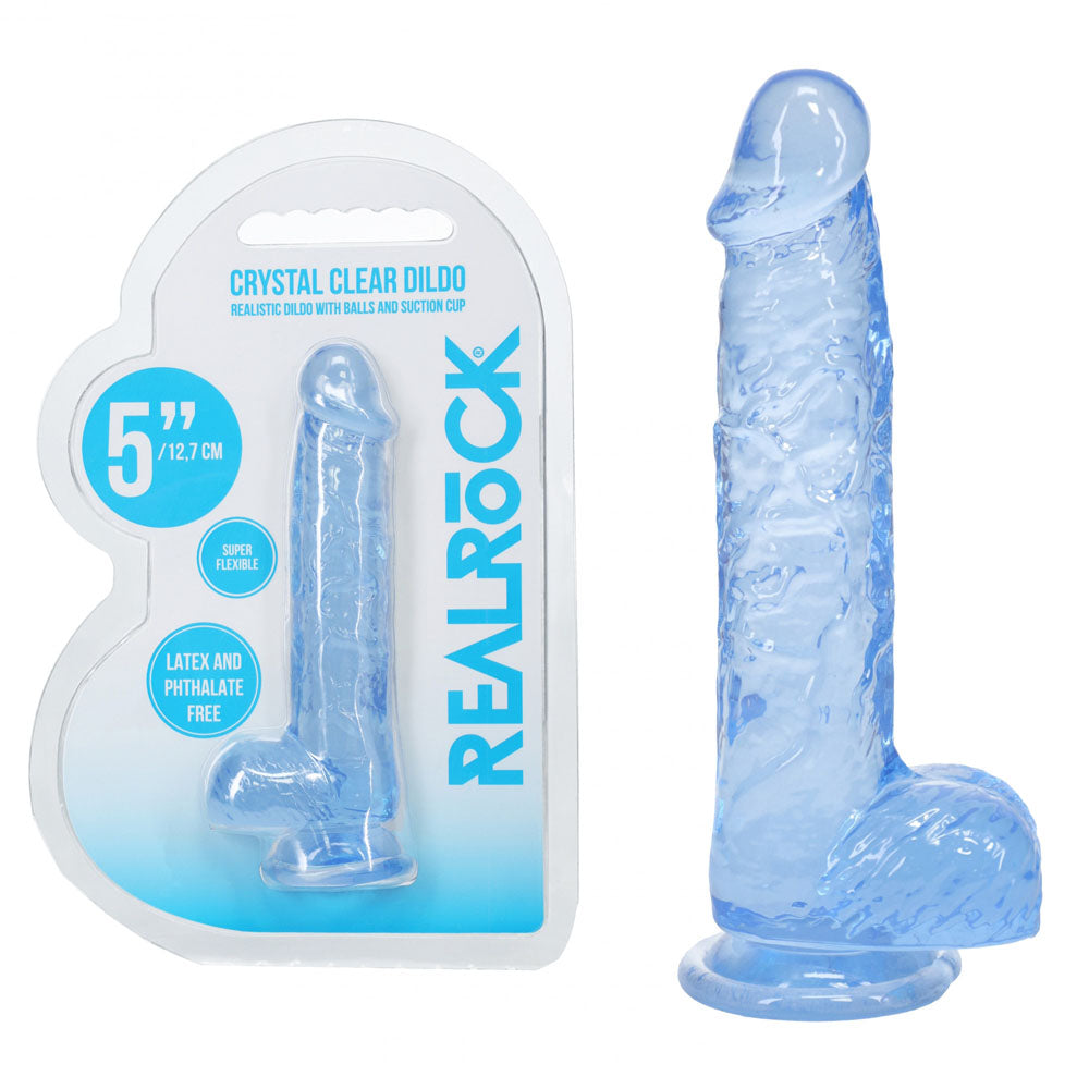 Realrock 5'' Crystal Clear Dildo With Balls Blue Clear Blue 14.7 Cm Dong