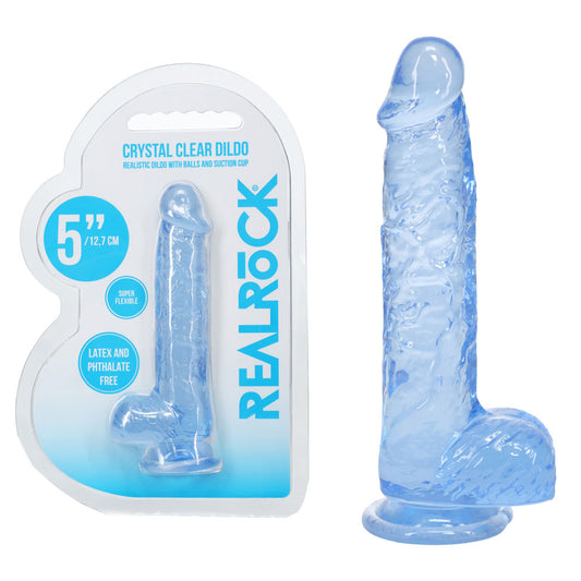 Realrock 5'' Crystal Clear Dildo With Balls Blue Clear Blue 14.7 Cm Dong