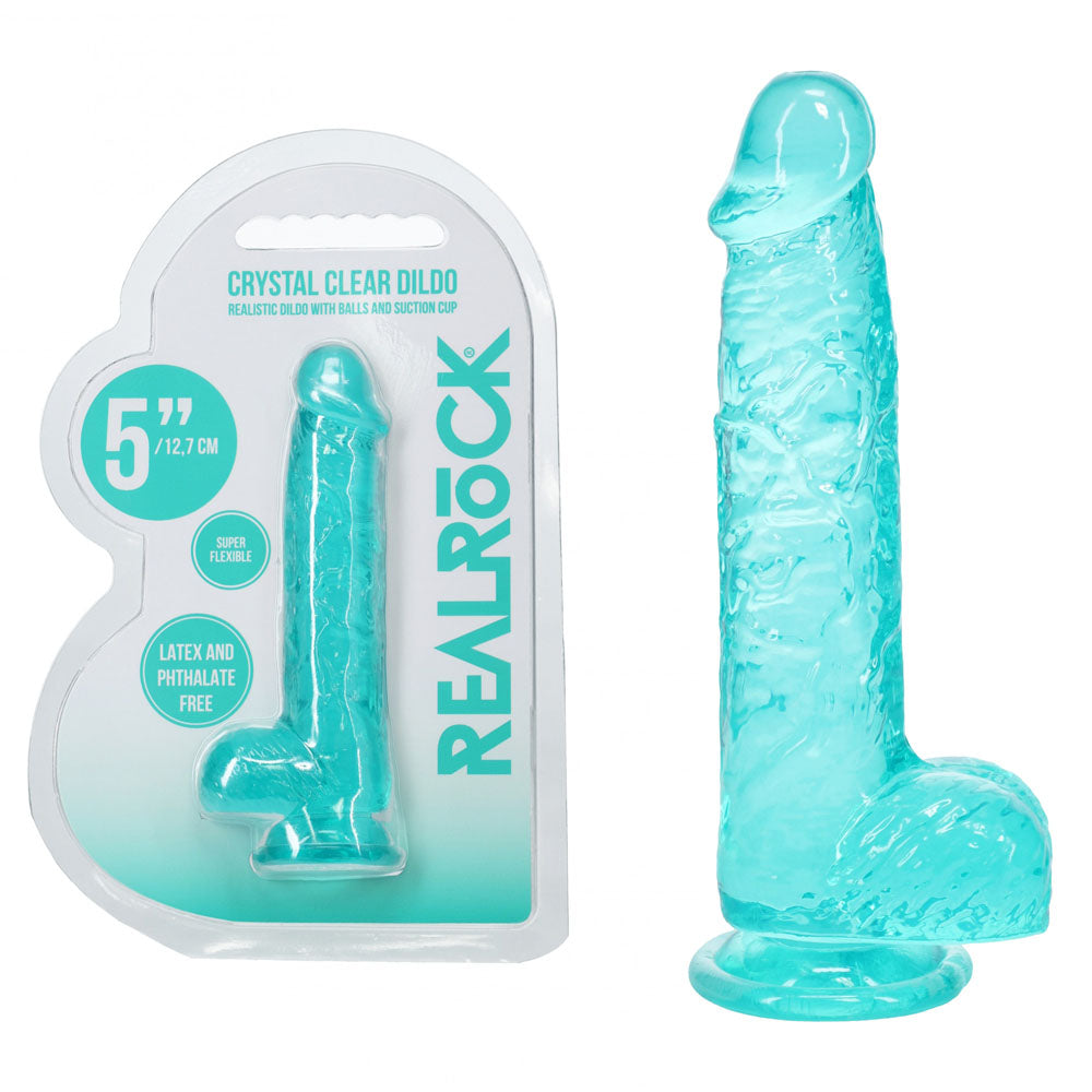 Realrock 5'' Crystal Clear Dildo With Balls Turquoise Clear Turquoise 14.7 Cm Dong