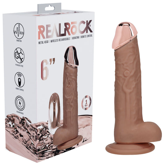 Realrock Metal Head 6'' Rechargeable Dildo Tan Tan 16.2 Cm Usb Rechargeable Vibrating Dildo With Metal Head And Wireless Remote