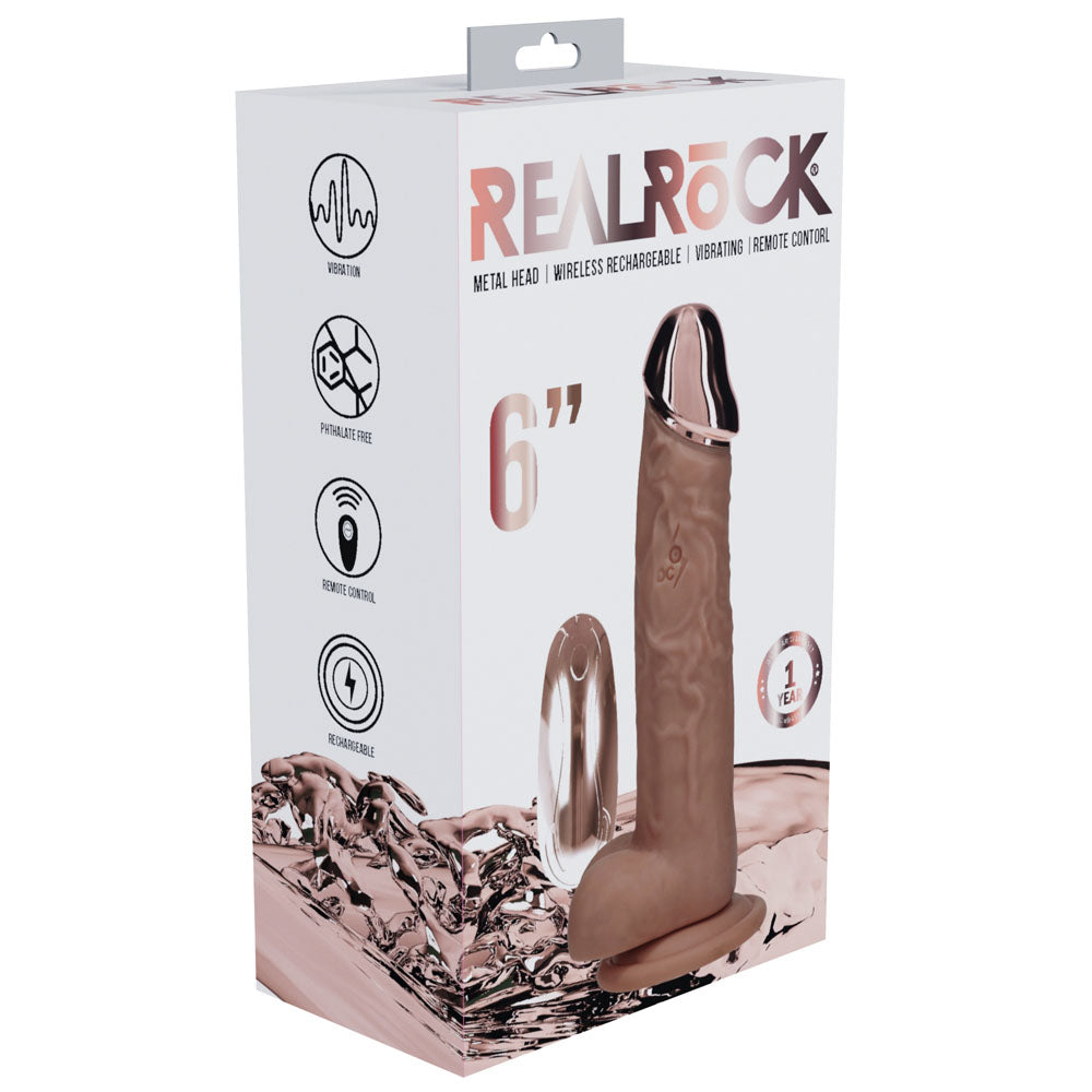 Realrock Metal Head 6'' Rechargeable Dildo Tan Tan 16.2 Cm Usb Rechargeable Vibrating Dildo With Metal Head And Wireless Remote