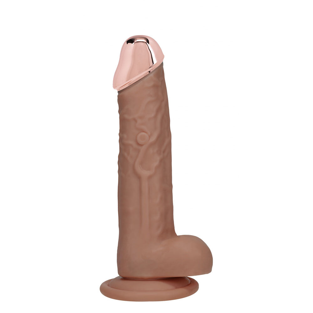 Realrock Metal Head 7'' Rechargeable Dildo Tan Tan 19 Cm Usb Rechargeable Vibrating Dildo With Metal Head And Wireless Remote