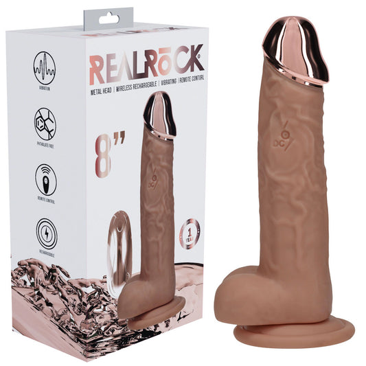 Realrock Metal Head 8'' Rechargeable Dildo Tan Tan 22 Cm Usb Rechargeable Vibrating Dildo With Metal Head And Wireless Remote