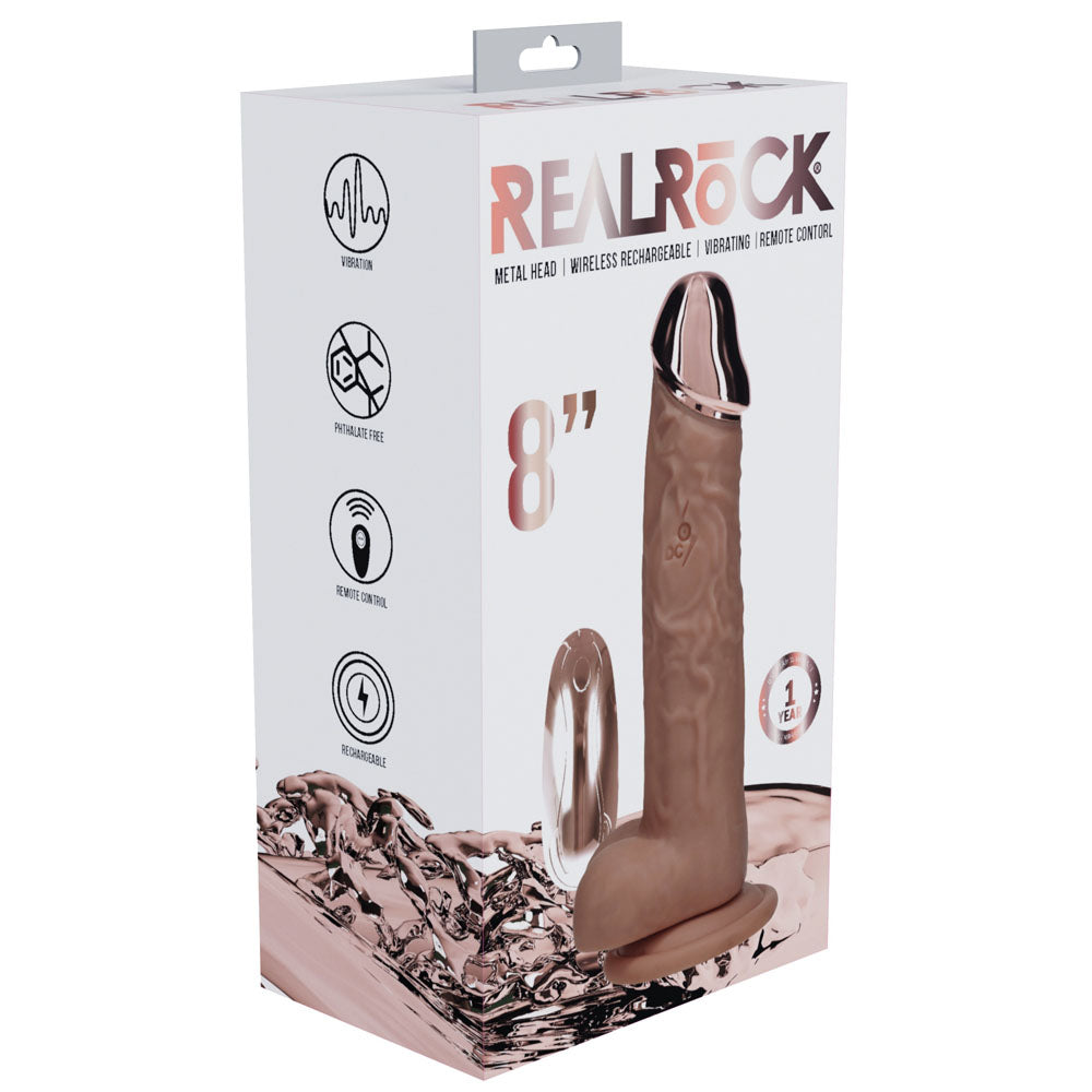 Realrock Metal Head 8'' Rechargeable Dildo Tan Tan 22 Cm Usb Rechargeable Vibrating Dildo With Metal Head And Wireless Remote