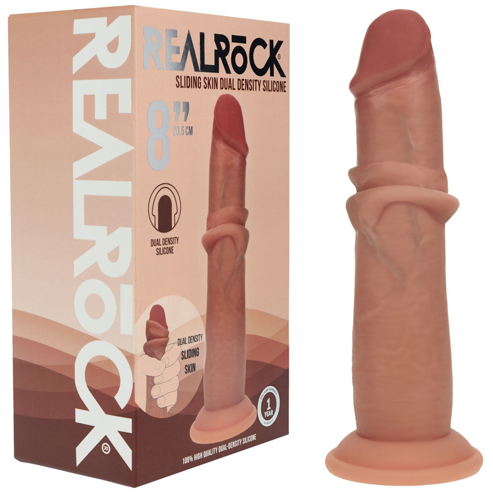 Realrock Dual Density 8'' Sliding Skin Silicone Dildo Tan Tan 20.5 Cm Sliding Skin Dildo