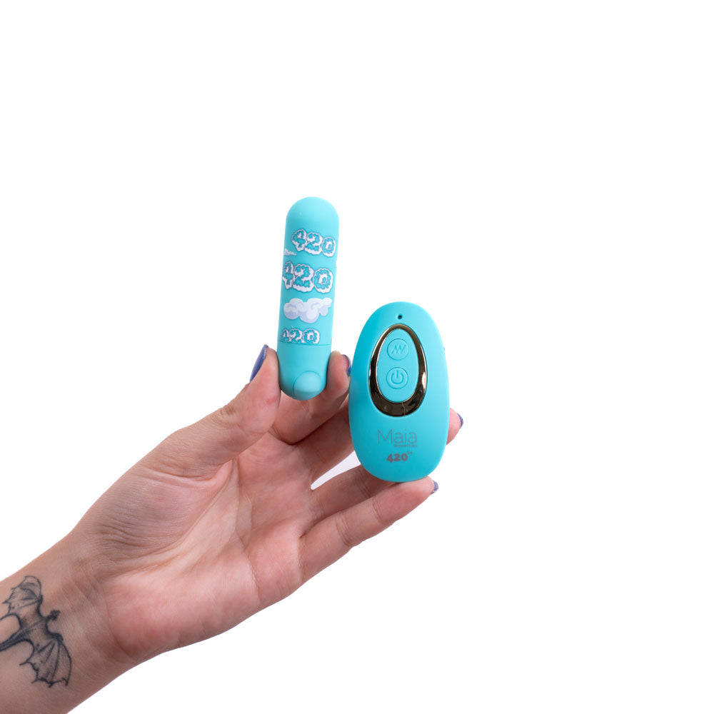 Maia Jessi 420 Remote Sky Blue 7.6 Cm Usb Rechargeable Bullet With Wireless Remote