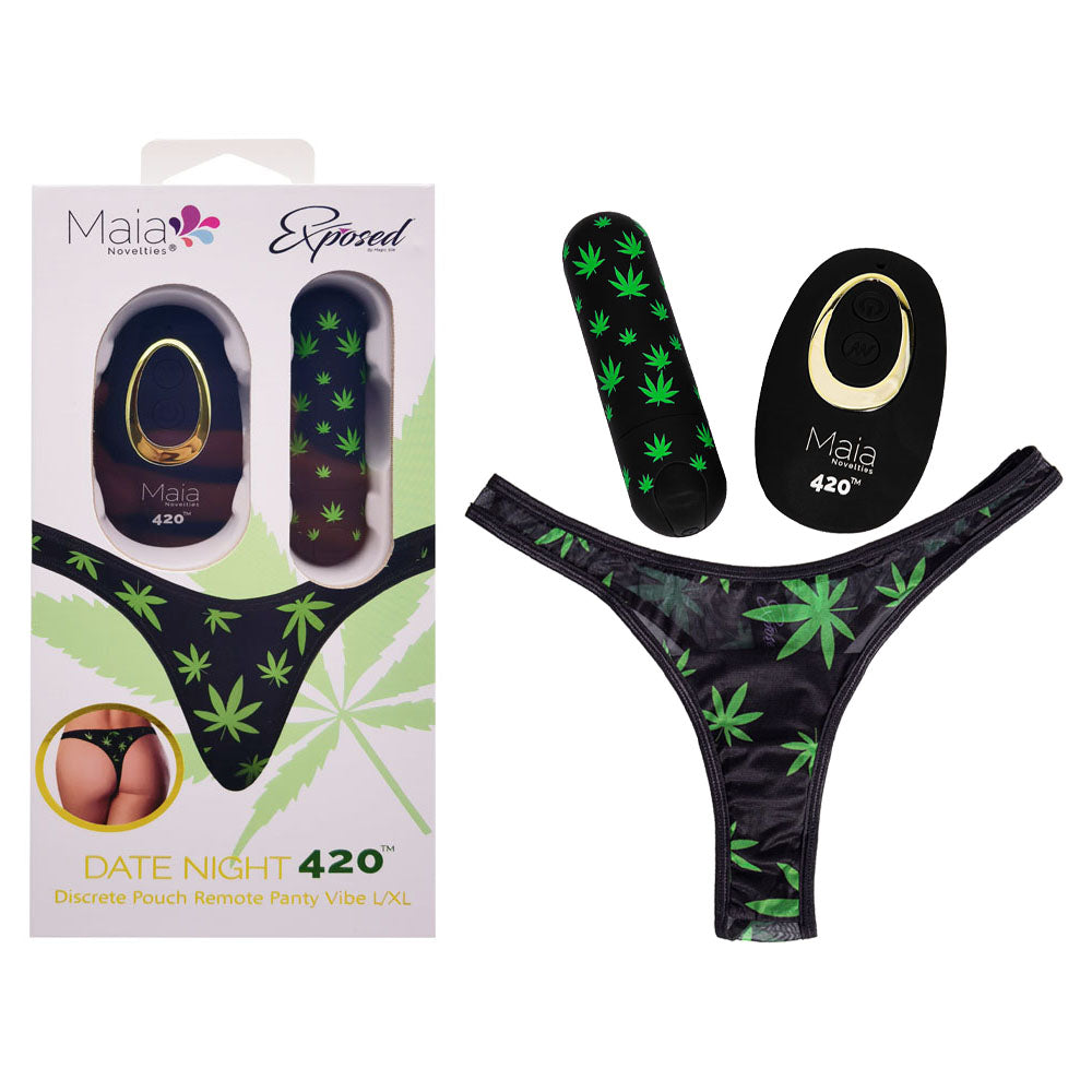 Maia Date Night 420 Panty Vibe L/Xl Black L/Xl 420 Panty With Black Usb Rechargeable Bullet & Remote