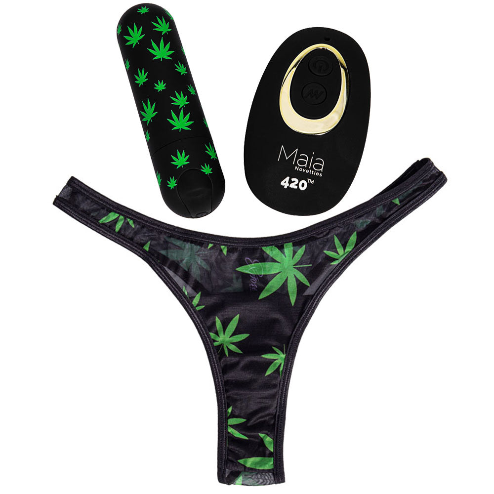 Maia Date Night 420 Panty Vibe S/M Black S/M 420 Panty With Black Usb Rechargeable Bullet & Remote
