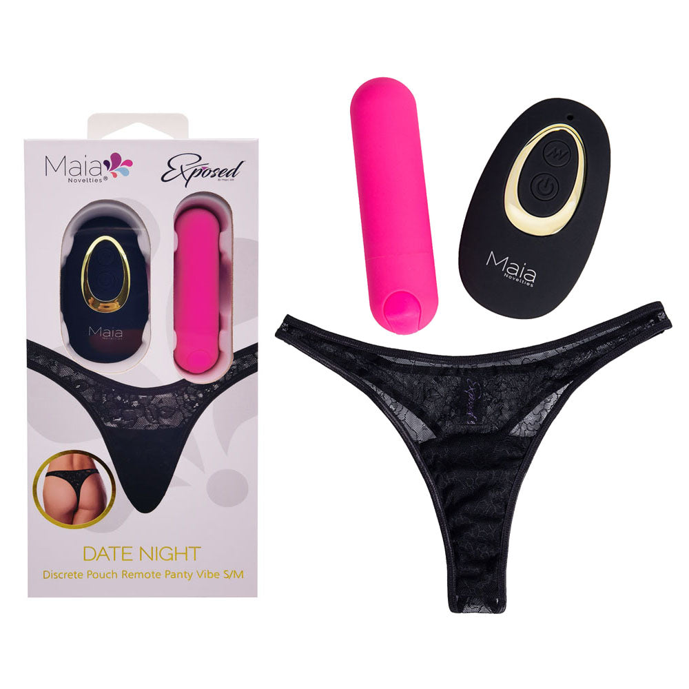 Maia Date Night Panty Vibe L/Xl Black L/Xl Panty With Pink Usb Rechargeable Bullet & Remote