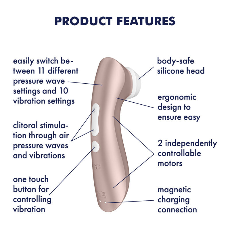 Satisfyer Pro 2+ Rose Gold Rose Gold Touch Free Usb Rechargeable Clitoral Stimulator With Vibration