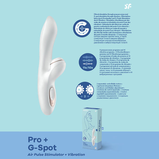 Satisfyer Pro + G Spot White 22 Cm Usb Rechargeable Rabbit Vibrator With Touch Free Clitoral Stimulator