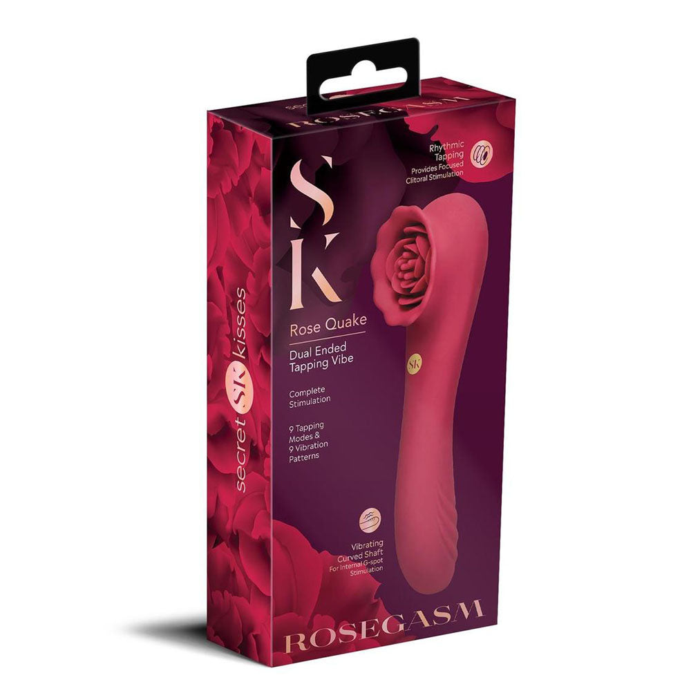 Secret Kisses Rosegasm Rose Quake Red 18.8 Cm Usb Rechargeable Dual Ended Tapping Vibrator