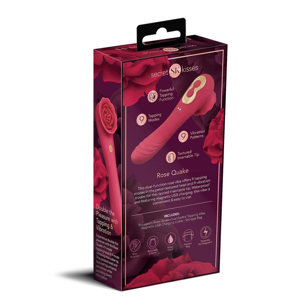 Secret Kisses Rosegasm Rose Quake Red 18.8 Cm Usb Rechargeable Dual Ended Tapping Vibrator