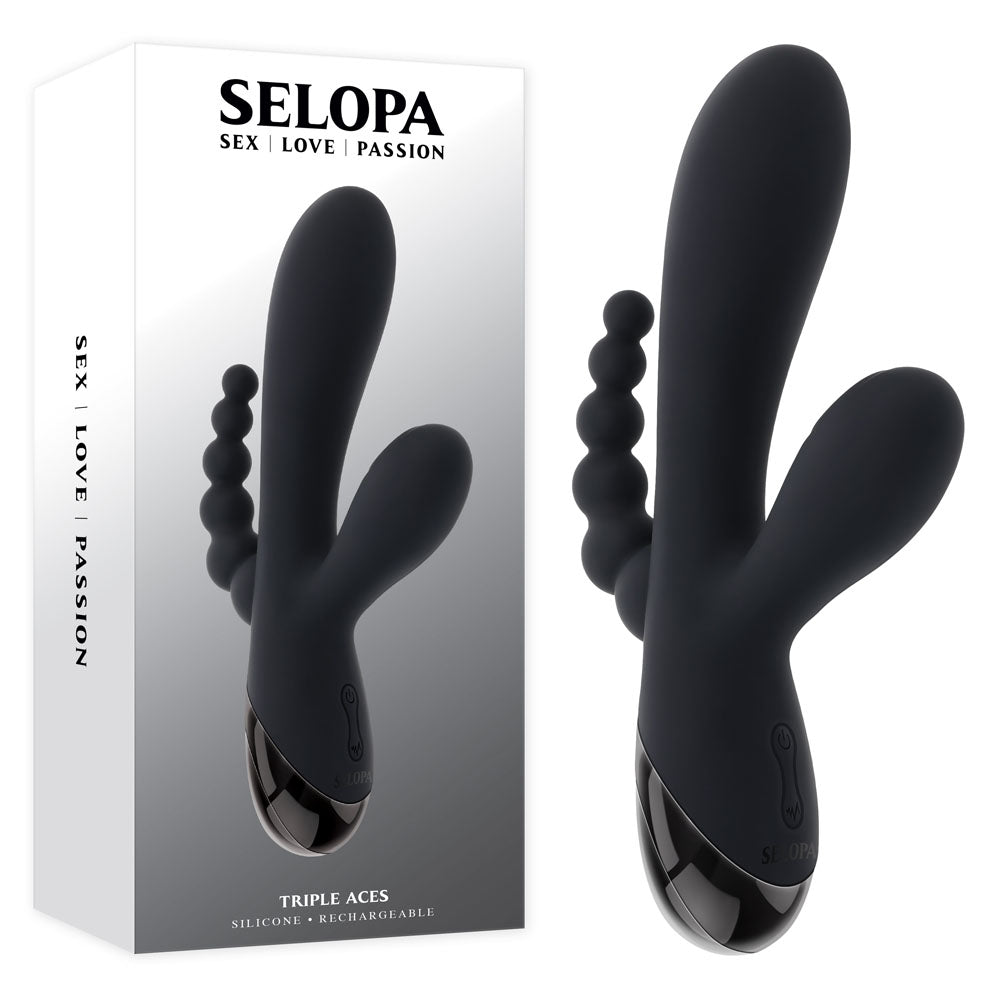 Selopa Triple Aces Black 19.7 Cm Usb Rechargeable Triple Stimulator Vibrator