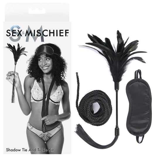 Sex & Mischief Shadow Tie And Tickle Kit Black Beginners Bondage Kit