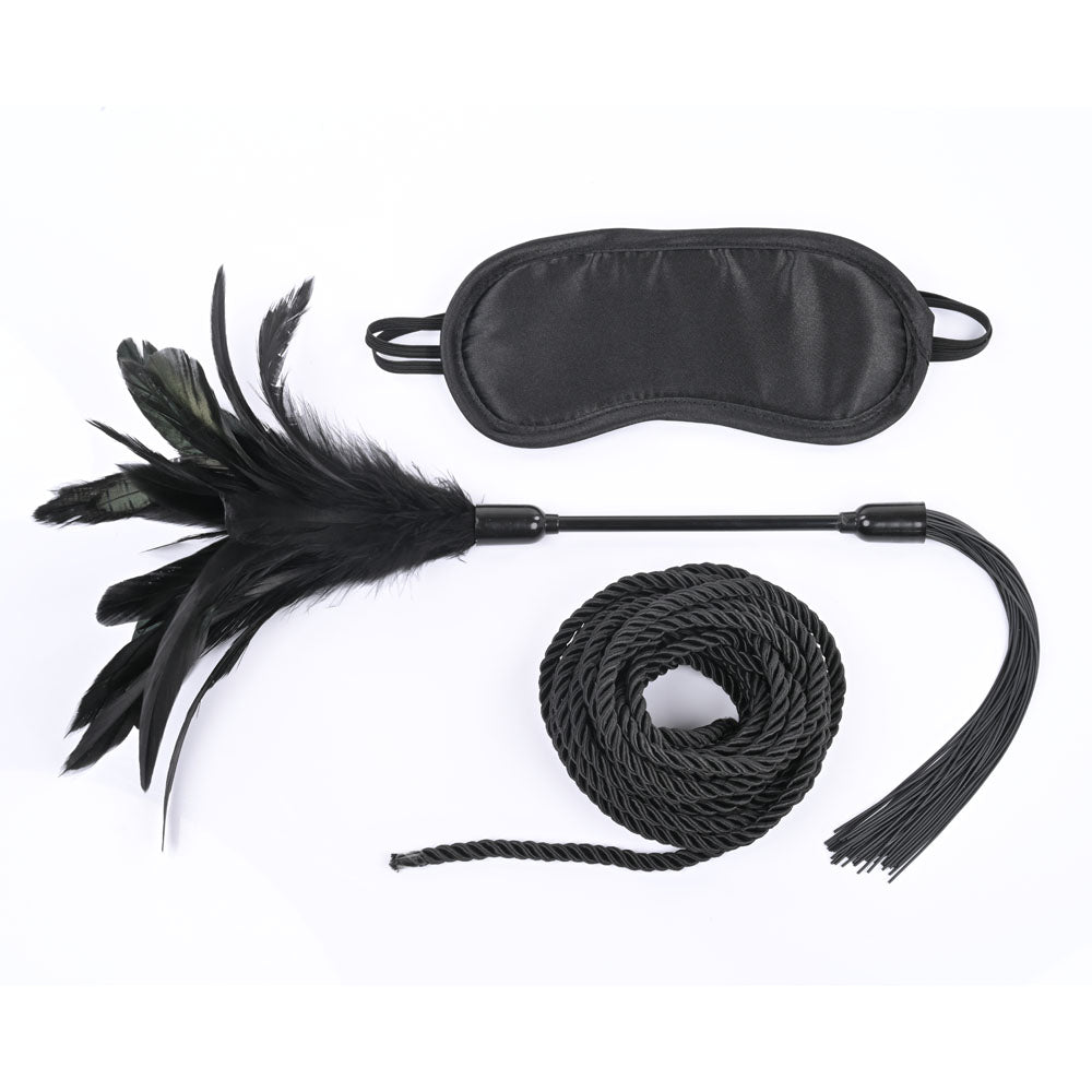 Sex & Mischief Shadow Tie And Tickle Kit Black Beginners Bondage Kit