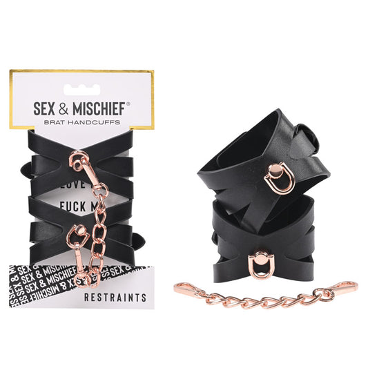 Sex & Mischief Brat Handcuffs Black/Rose Gold Restraints