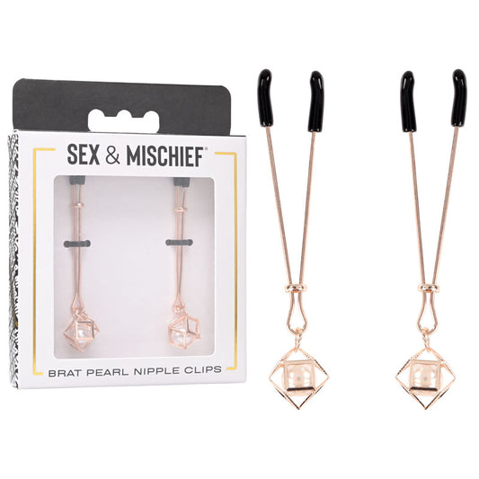 Sex & Mischief Brat Pearl Nipple Clips Rose Gold Set Of 2