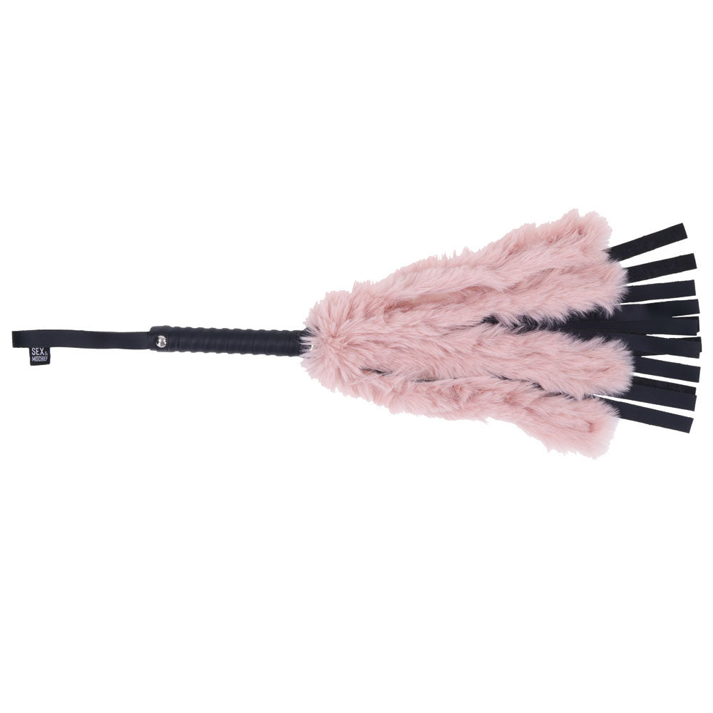Sex & Mischief Brat Faux Fur Flogger Black 50 Cm Whip With Pink Faux Feather