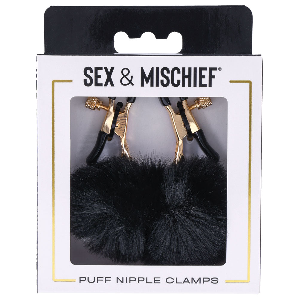Sex & Mischief Puff Nipple Clamps Black/Gold Nipple Clamps Set Of 2