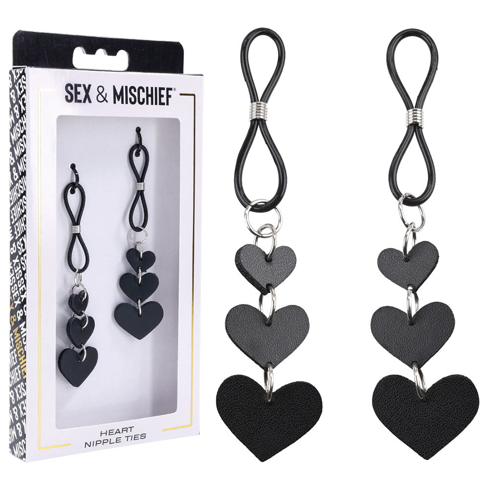 Sex & Mischief Heart Nipple Ties Black Nipple Restraints Set Of 2