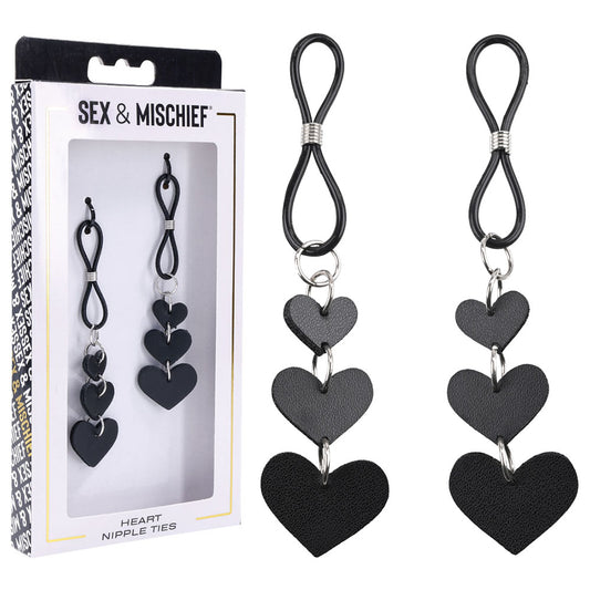 Sex & Mischief Heart Nipple Ties Black Nipple Restraints Set Of 2