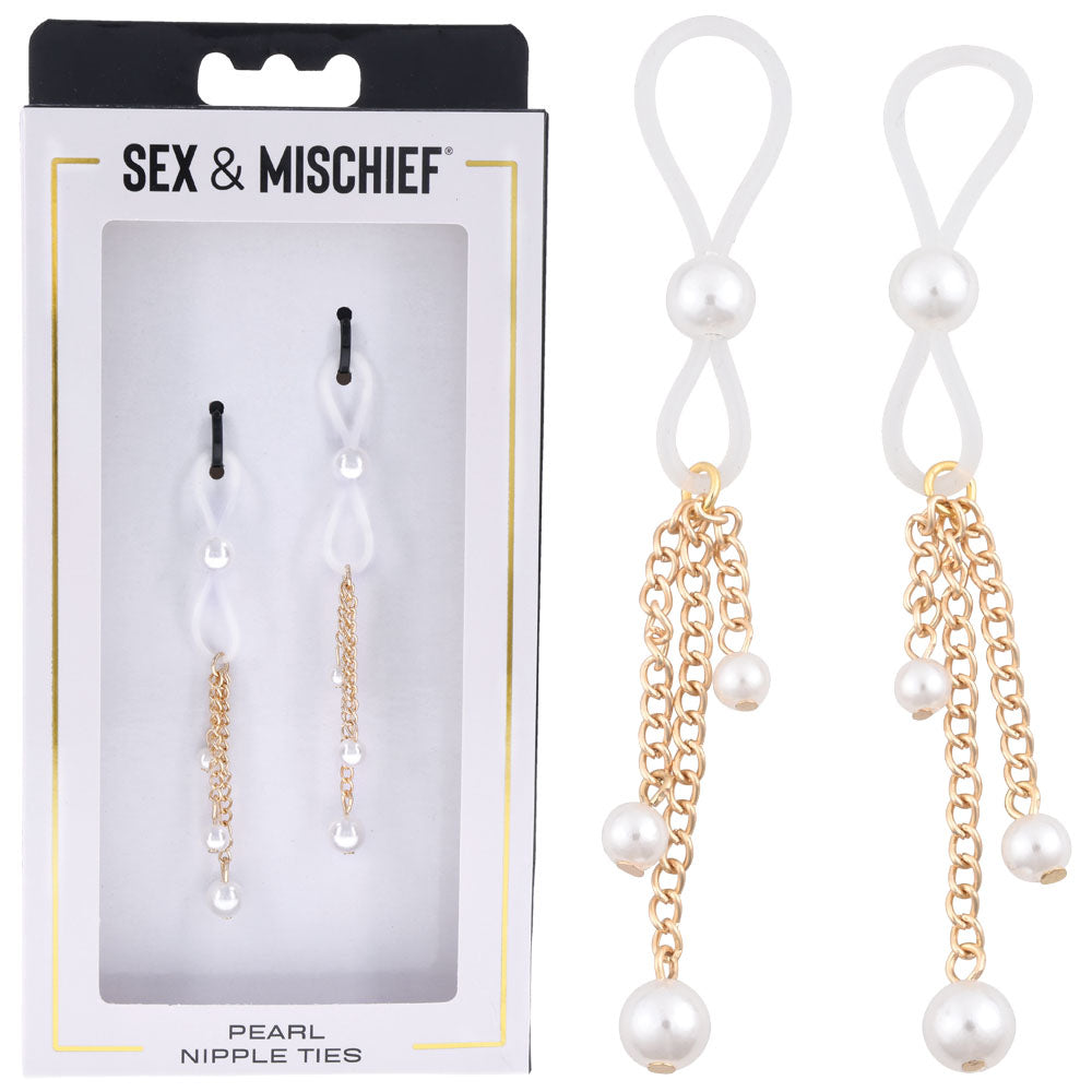 Sex & Mischief Pearl Nipple Ties Gold/Pearl Nipple Restraints Set Of 2