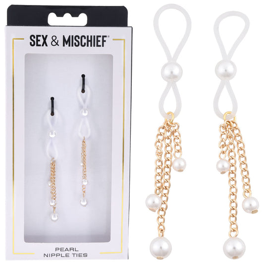 Sex & Mischief Pearl Nipple Ties Gold/Pearl Nipple Restraints Set Of 2