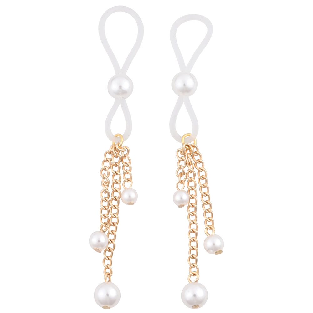 Sex & Mischief Pearl Nipple Ties Gold/Pearl Nipple Restraints Set Of 2