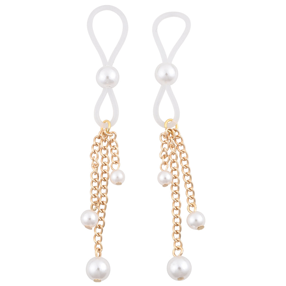 Sex & Mischief Pearl Nipple Ties Gold/Pearl Nipple Restraints Set Of 2