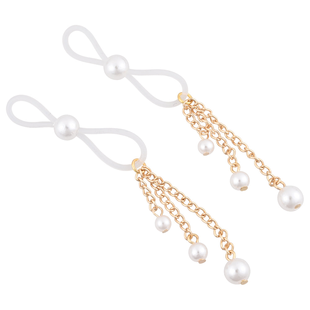 Sex & Mischief Pearl Nipple Ties Gold/Pearl Nipple Restraints Set Of 2