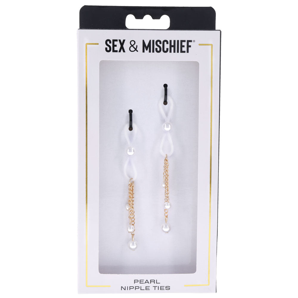 Sex & Mischief Pearl Nipple Ties Gold/Pearl Nipple Restraints Set Of 2