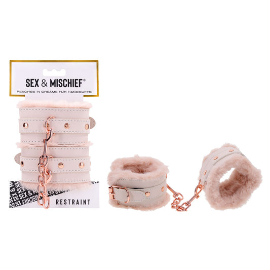 Sex & Mischief Peaches N Crea Me Fur Handcuffs Peach Restraints