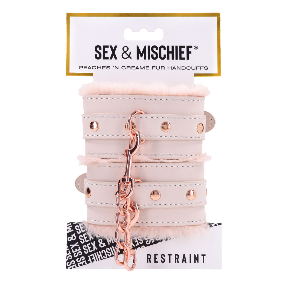 Sex & Mischief Peaches N Crea Me Fur Handcuffs Peach Restraints