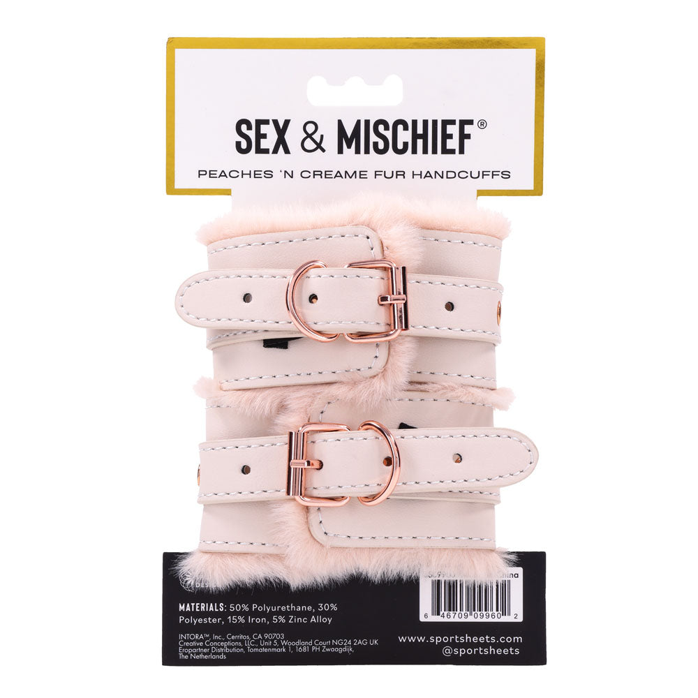 Sex & Mischief Peaches N Crea Me Fur Handcuffs Peach Restraints