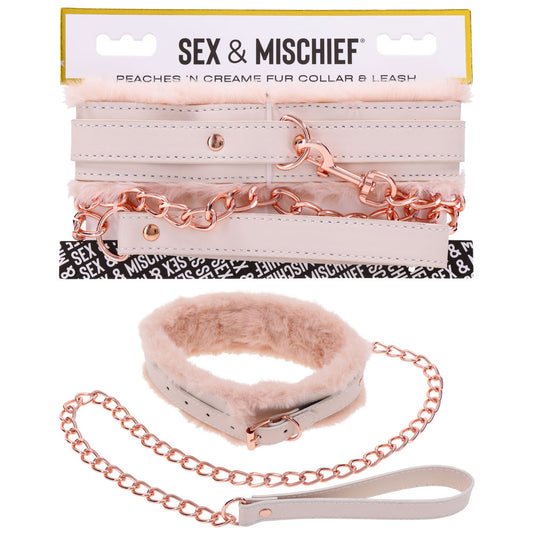 Sex & Mischief Peaches N Crea Me Fur Collar & Leash Peach Restraint