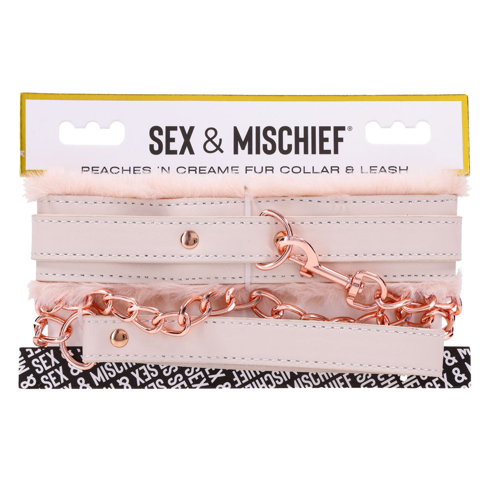 Sex & Mischief Peaches N Crea Me Fur Collar & Leash Peach Restraint
