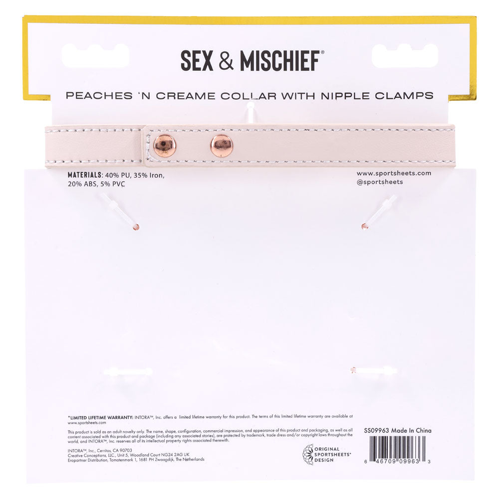 Sex & Mischief Peaches N Crea Me Collar With Nipple Clamps Peach Nipple Restraints