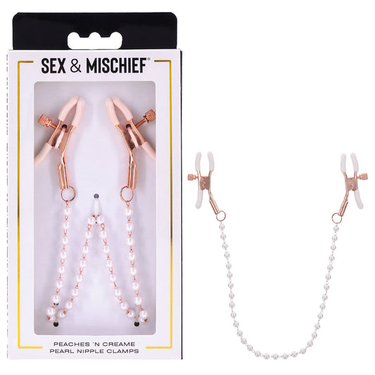 Sex & Mischief Peaches N Crea Me Pearl Nipple Clamps Peach Nipple Restraints
