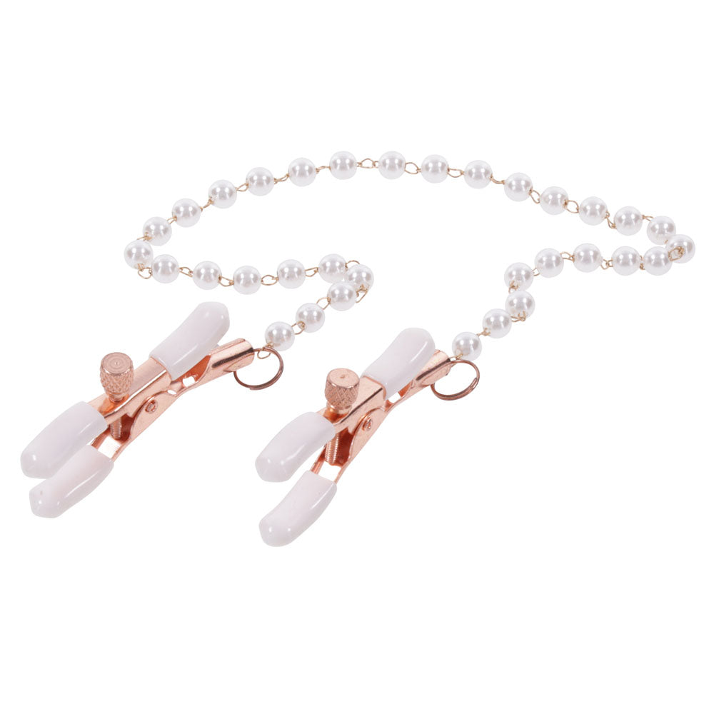 Sex & Mischief Peaches N Crea Me Pearl Nipple Clamps Peach Nipple Restraints
