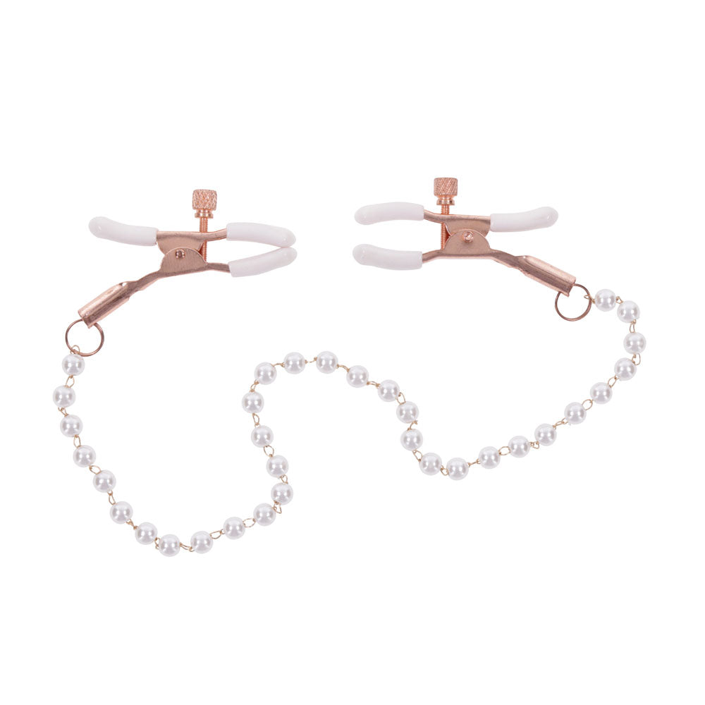 Sex & Mischief Peaches N Crea Me Pearl Nipple Clamps Peach Nipple Restraints