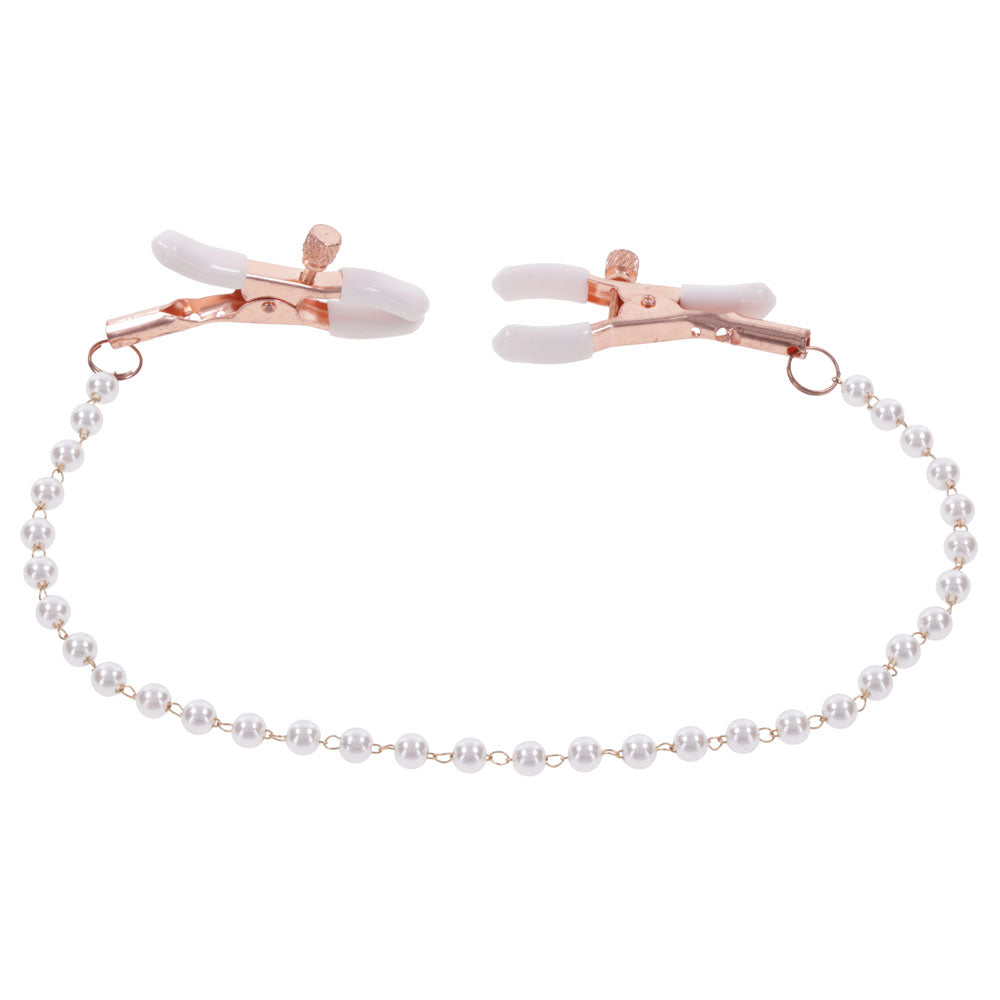 Sex & Mischief Peaches N Crea Me Pearl Nipple Clamps Peach Nipple Restraints